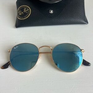 Ray-Ban Gold Frame with Blue Lenses Sunglasses